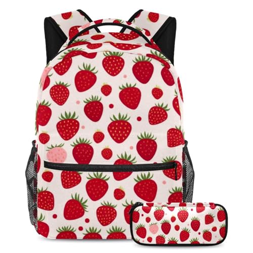 Cartable rose rouge fraise : le sac à dos ergonomique anti-mal de dos avec sa trousse