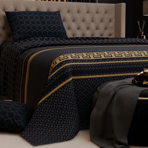 Image of Stoa Paris 100% Bamboo Cotton King Size Bedsheet with 2 Pillow Covers, 200TC Printed Bedding Set, Breathable, All-Season Comfort, Aesthetic Home Decor, Imperial Grandeur - Obsidian Suite(228cmx274cm)