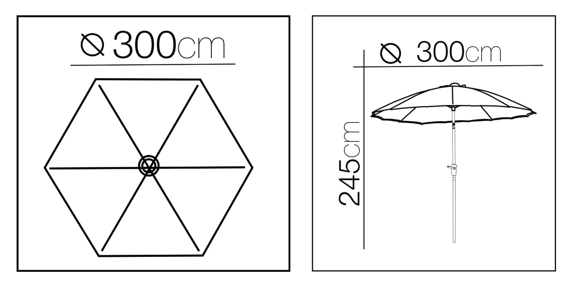 SOMBRILLA Parasol para Exterior UV50+, 300cm de Diámetro, 245cm de Altura, Beige. Parasol de Aluminio con manivela, 3 Metros de diámetro para Exterior. En Beige.
