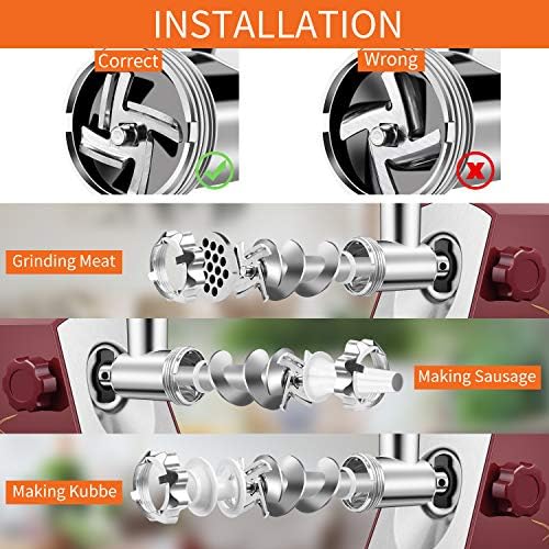 Nestling® 2800 Watt Electric Meat Grinder, Stainless Steel Meat Mincer & Sausage Stuffer, 3 Different Cutting Plates, Sausage & Kubbe Kit Included, Home & Commercial Use (Red)