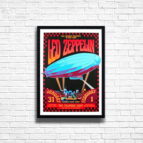LED ZEPPELIN - Affiche encadrée de concert - Format A4 et A3 - Décoration murale - Cadre en bois - Impression uniquement, A3