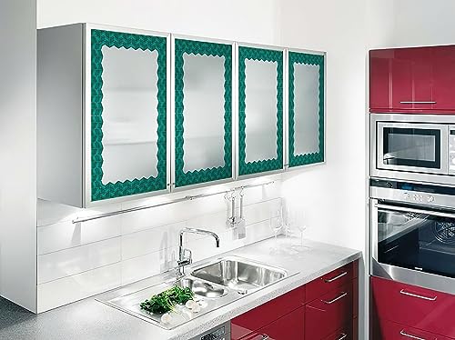 Image of WallDesign AquaGreen Chevron Tile Sticker - 4 in X 10 Feet Self-Adhesive Durable Border Roll for Bathroom, Kitchen, Counter, Wall, Home Decoration