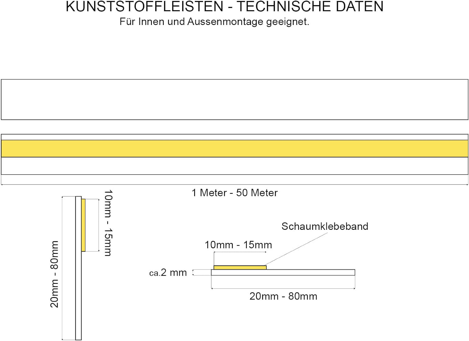 Nobily Fensterleiste 20mm ohne Lippe, 1 m bis 50 m/PVC - selbstklebend Flachleisten Kunststoffleisten Profileleisten Abschlussleisten Zierleisten zur Fenster Montage, Made in Germany