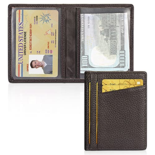 Image of Unaone Slim Minimalist Wallet - Premium Leather RFID Blocking Front Pocket Wallets with 8 Card Slots and 2 ID Window, Dark Coffee