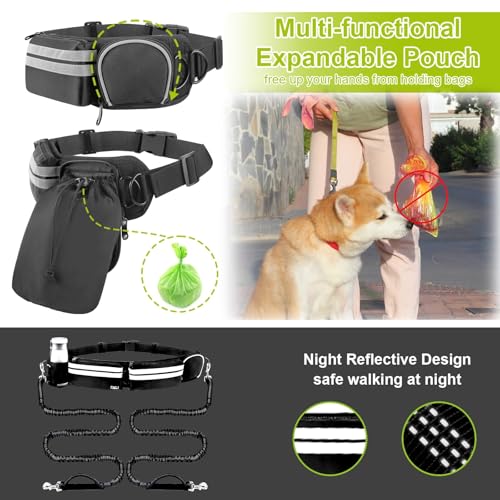 ETACCU Joggingleine für 2 Hunde, Freihändig Laufleine Bauchgurt Hundeleine zum Joggen Laufen Wandern mit Dual Griffe, Reflektierende Nähte, Laufgurt für Große Hunde bis 50kg, 124-180cm
