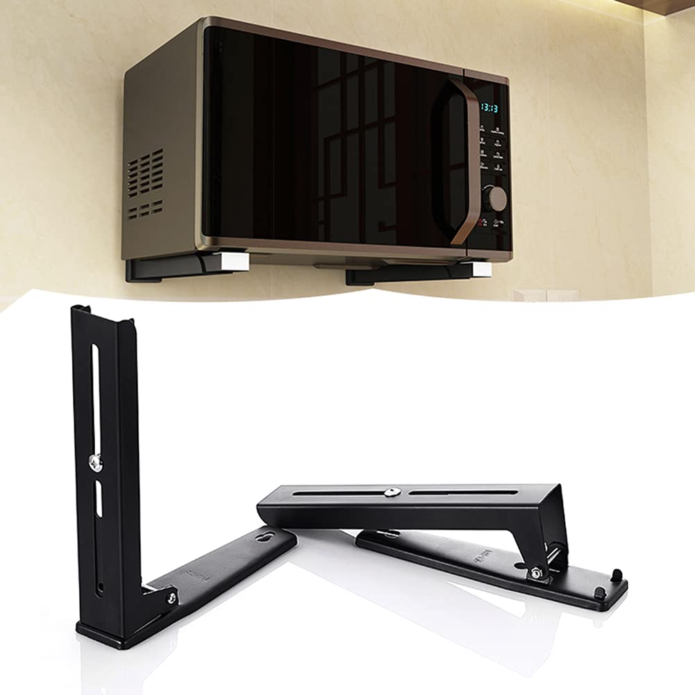 2er-Set Mikrowellenhalterung Wand mit Teleskoparmhaken, Edelstahl-Organizer, Locher-Installation, Schwarz, Belastung 30kg (22-40×20×4.8cm)