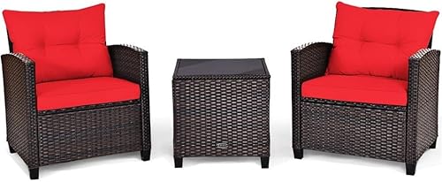 Miniatura 6 de SEASD - Juego de muebles de ratán de patio de 3 piezas juego de conversación acolchado para sofá mesa de café perfecta para tu espacio al aire libre