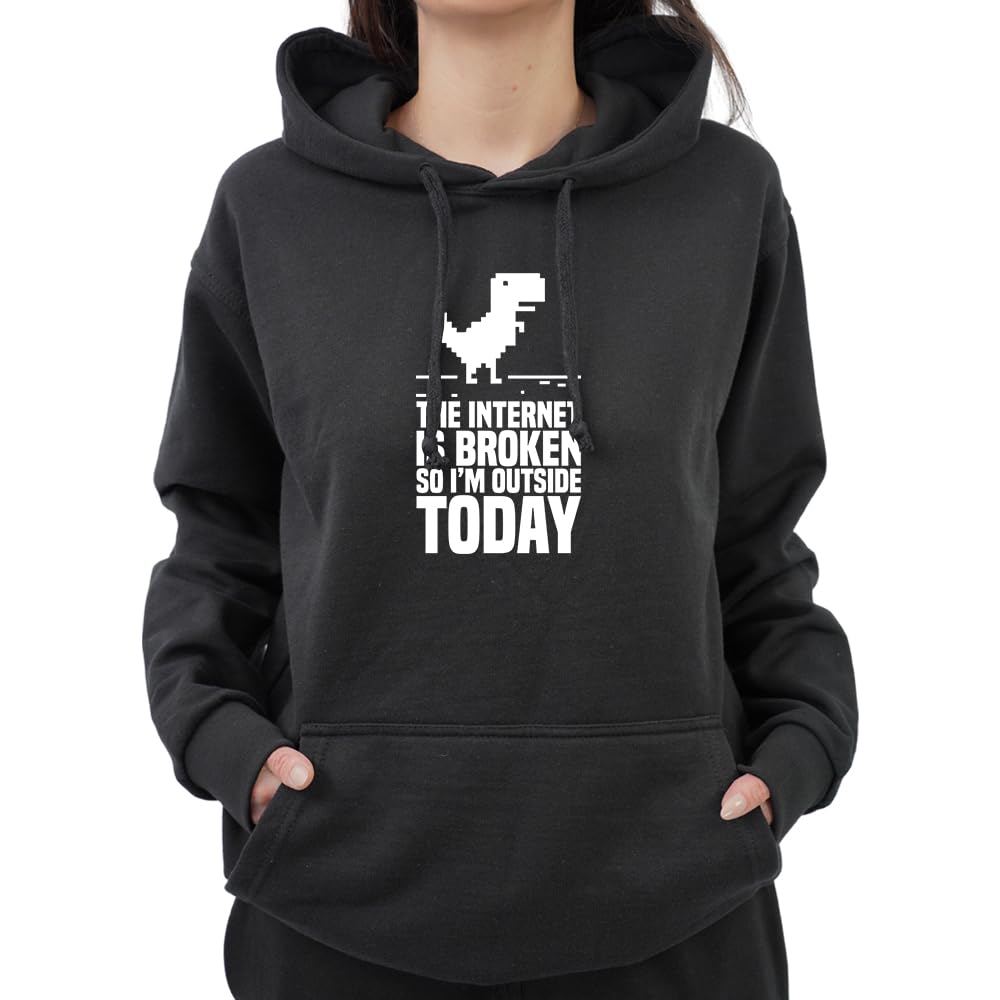 Graphic Impact Funny The Internet Is Broken So I Am Outside Today Sarcastic Anti Social Hoodie (Black,Medium)