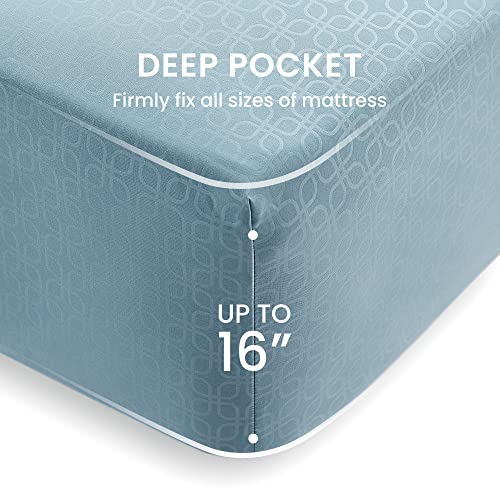 SLEEP ZONE Luxury Embossed Twin Bed Sheets Set for Kids, Four-Leaf Clover Pattern Sheet & Pillowcase Sets 3 Piece - Super Soft, Wrinkle Free, Fade Resistant, Deep Pocket 16" (Flint Blue, Twin)
