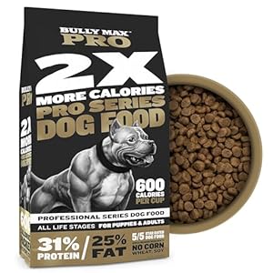 Bully Max Pro 2X High Calorie & High Protein Dry Dog Food for Puppy and Adult Dogs – Healthy Weight Gain & Muscle Building Support for Small & Large Breeds – Slow-Cooked, 600 Calories/Cup, 4 lbs