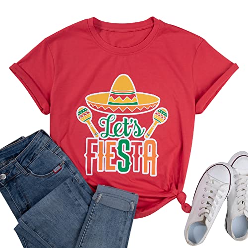 Let's Fiesta Women's Funny Mexican Party T-Shirt - Cinco De Mayo Tee With Sombrero Design