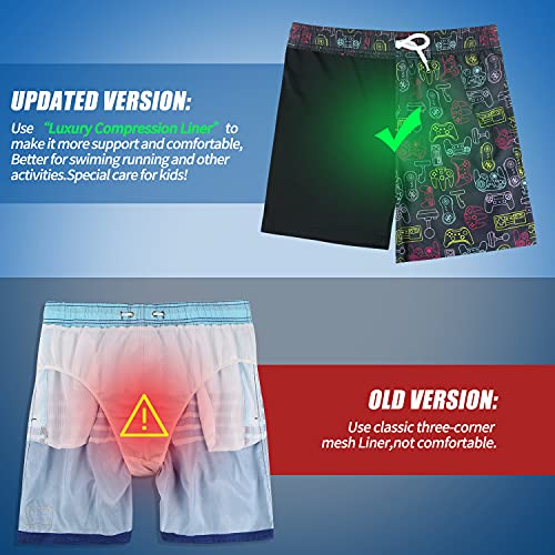 Image of Boys Swim Trunks with Boxer Brief Liner Compression Anti Chafe Swimming Shorts Stretchy UPF Quick Dry Swimsuit