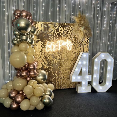 Image of Shimmer Wall Backdrop Light Gold Square Sequin Wall Panel Backdrop Decor for Wedding, Anniversary, Birthday, Party, 24 Panels