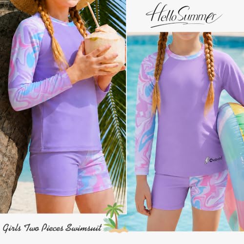 Image of Girls Swimsuit Two Piece Rash Guard Set for 4-14 Years