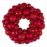Northlight 3-Finish Shatterproof Ball Christmas Wreath - 13" - Red - Unlit