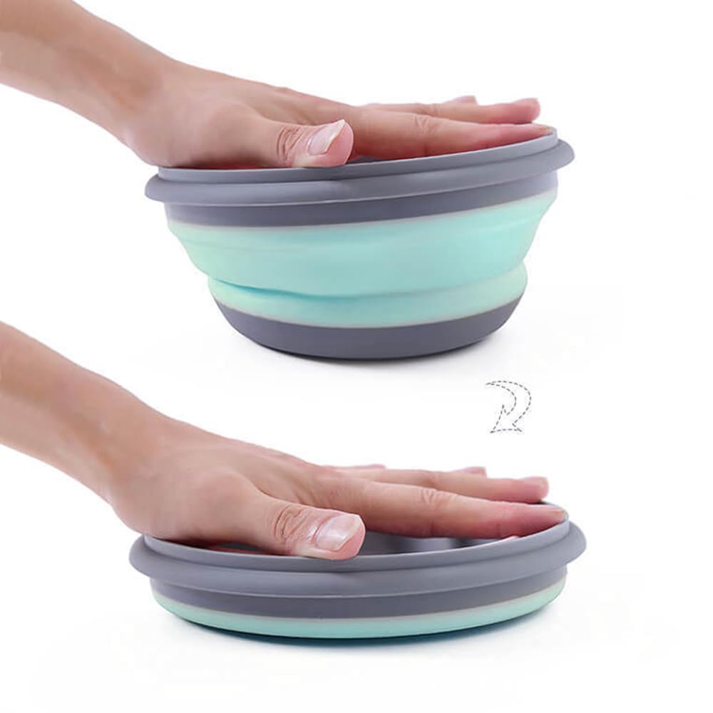 Ciotola pieghevole con coperchio, 3 pezzi, da campeggio, pieghevole, per insalata, portatile, pieghevole, per campeggio, escursioni, cucina, scuola all'aperto (verde)