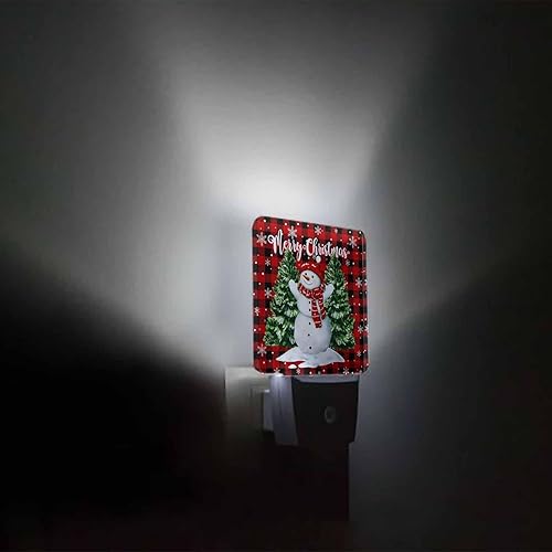 Miniatura 8 de Muñeco de nieve con luces nocturnas de Feliz Navidad, lindo muñeco de nieve rojo con pájaro de granja enchufable lámpara de noche LED con sensor