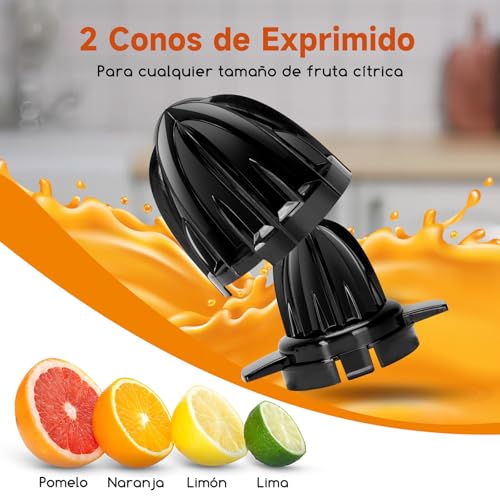 Aigostar Exprimidor de Naranjas Electrico, 40W, 1,2L, Doble Sentido de Giro, 2 Conos Desmontables y Cubierta Antipolvo, Apto para Lavavajillas, Exprimidor Electrico Negro, Juicy - imagen 3
