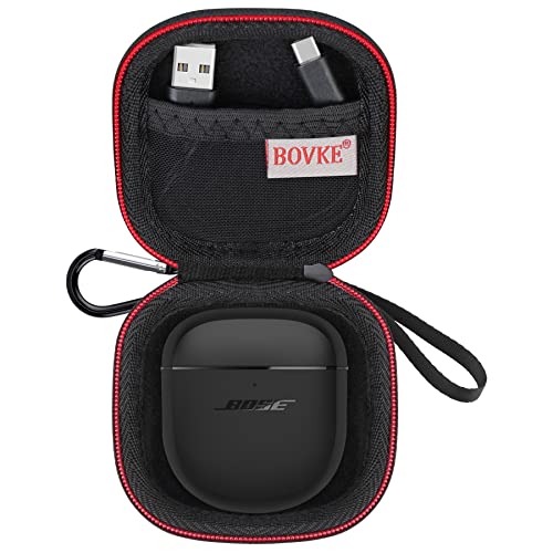 BOVKE Tragetasche für Bose QuietComfort Earbuds II/Earbuds 2 Noise-Cancelling-In-Ear-Kopfhörer, extra Netztasche für Kabel und Ohrstöpsel, schwarz+schwarz (nur Case)