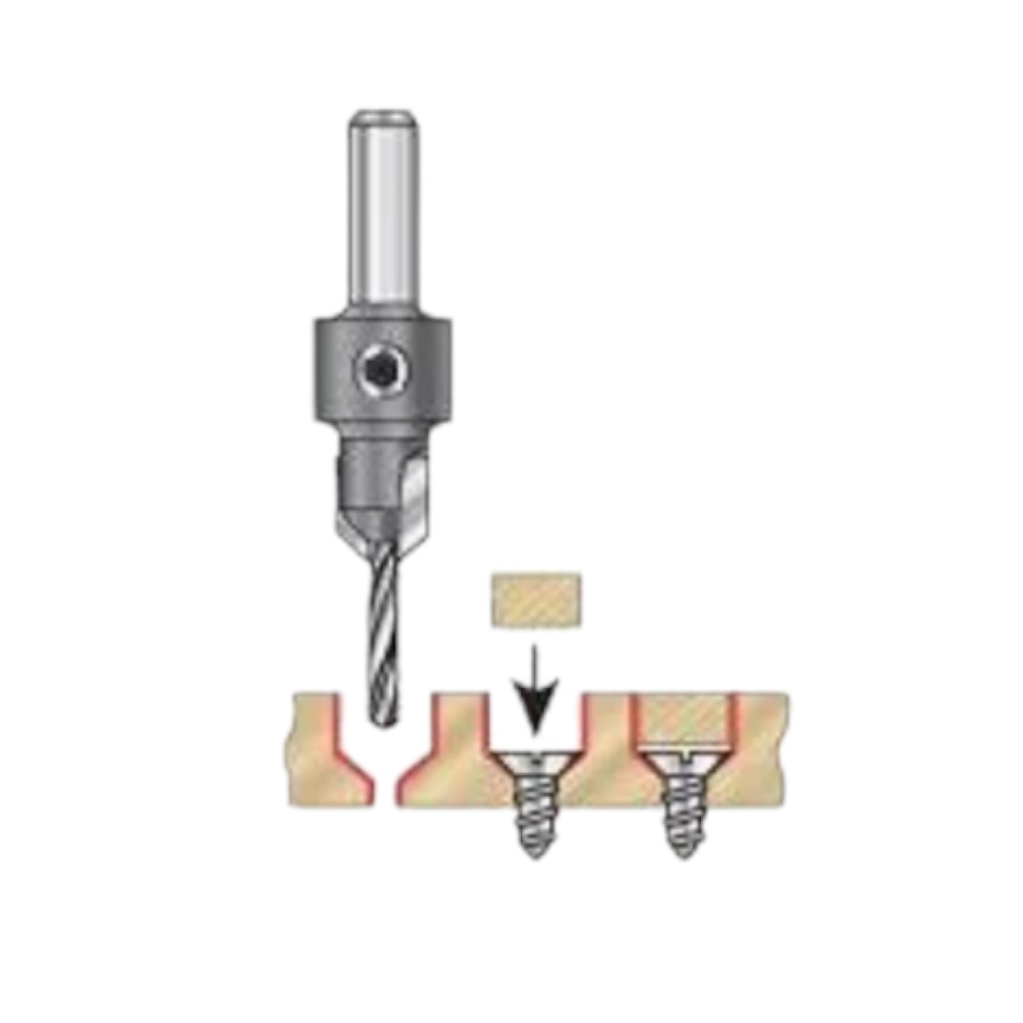 Countersink Drill Bits Set - 4 Pcs High Carbon Steel Woodworking, PVC, and Plywood Chamfer Bits with Hex Key (3mm, 4mm, 5mm, 6mm)