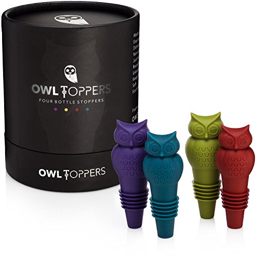 Owltopper's Bottle Stoppers 4 Pack, 2 Sizes Wine Saver, Champagne Preserver, Decorative Glass Bottle Cork Set, Unique Wine Lover Gift Idea by Owltopper