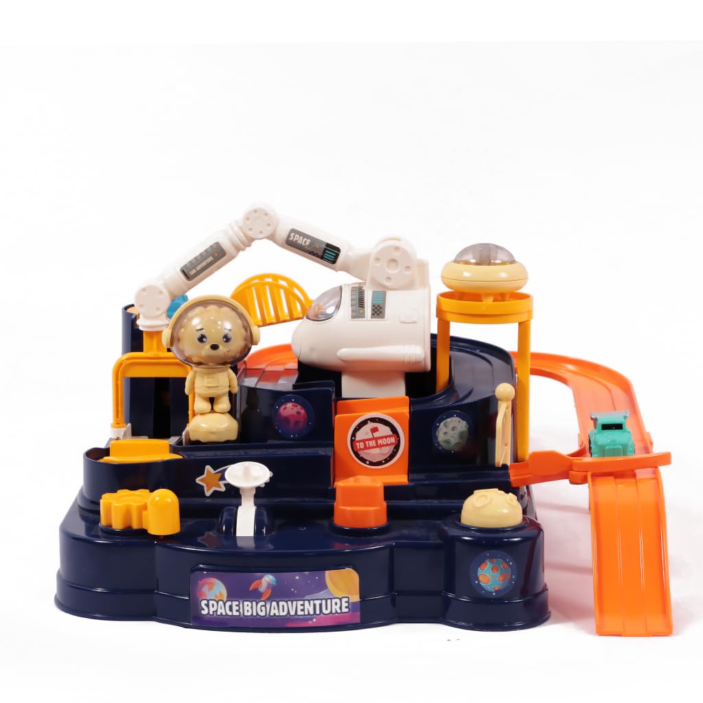Ogi Mogi Toys 4 Button Control Space Adventure Play Set, Preschool Imagination Play for Boys and Girls, Race Tracks with Slide, Educational Gifts for Children Aged 2 and Up