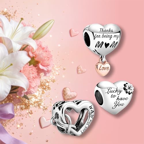 Image of Mom Family Charms Bead for Bracelets and Necklaces Jewelry Charm for Women Valentine Mother's Day