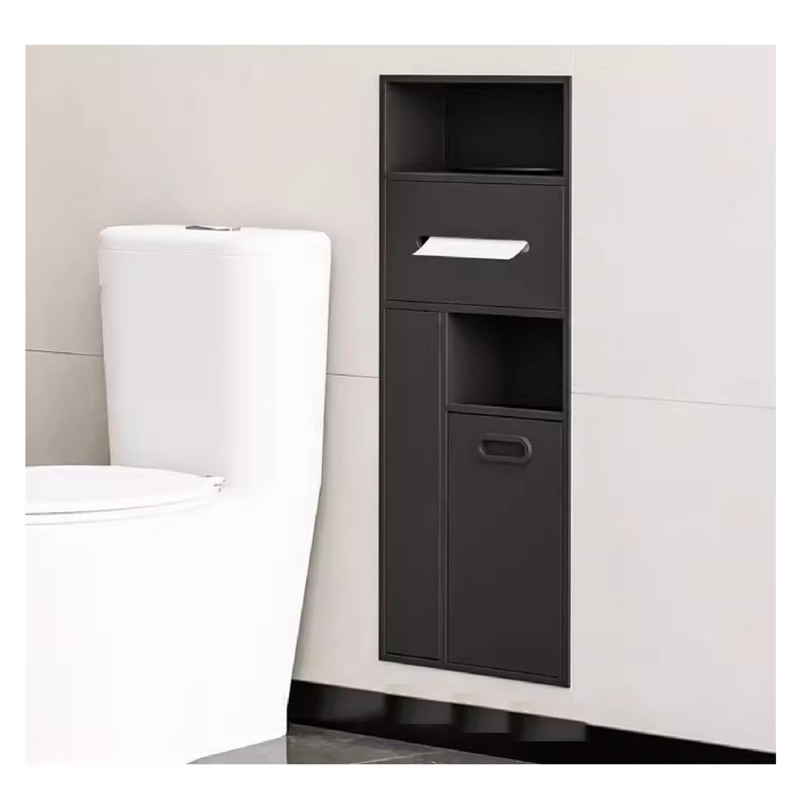 Moderno estante de ducha de acero inoxidable negro, estante integrado para baño y cocina, 30 x 14 x 78 cm, para sala de estar y dormitorio