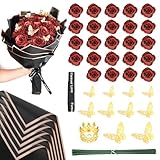 YYTECH Ramo de rosas artificiales endurecidas con purpurina, ramo de flores artificiales con purpurina, ramo de flores rojas con corona, ramo artificial para regalos de boda, aniversario, compromiso