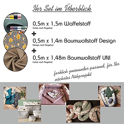 VmG-Store Waffelpique + Baumwollstoff Set farblich abgestimmt Waffel Stoff 100% Baumwollstoff Tex Standard 100 (Afrika Tiere Set25)