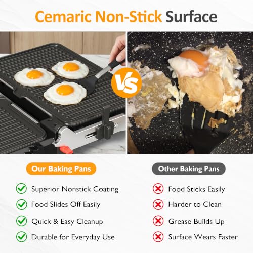 Image of SUNVIVI 3-in-1 Electric Grill Indoor, Panini Press & Sandwich Maker with Removable Plates, 1600W, 8 Cooking Modes, 180 Flat Opening, Adjustable Temp, Ceramic Nonstick Dishwasher Safe, Stainless Steel