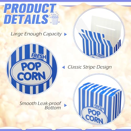Image of Xinnun 200 Pcs Paper Popcorn Boxes 1oz Oil-proof Disposable Striped Popcorn Boxes Container Leak Proof Paper Holders for Movie Night, Party, Birthday, Wedding (Dark Blue)