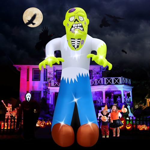 Image of Halloween Inflatables Ghost Decorations Outdoor - 20FT Extra Large Horror Green Zombie Halloween Blow up Yard Decorations with LED Build-in for Garden Lawn Indoor Party Decor
