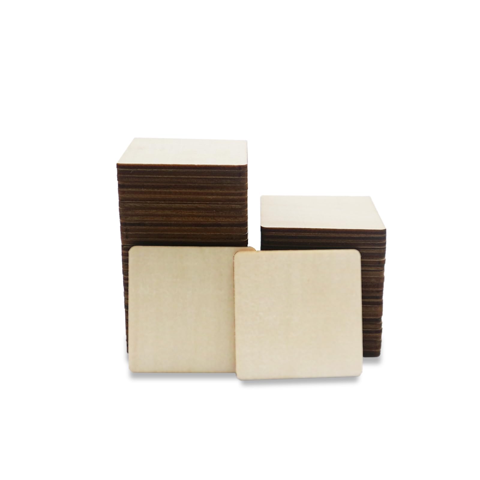 CUWELT 120pcs 4x4cm Unfinished Blank Wooden Squares, 1.9mm Thickness Natural Wood Slices, Blank Squares Wooden Pieces for DIY Crafts Painting