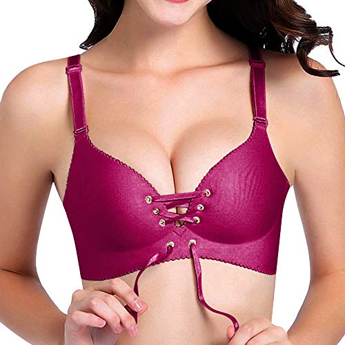 Shujin Damen Push up BH V Ausschnitt Ohne Bügel Nahtlos Bra Bustier mit Schnürung vorne Bra Unterwäsche