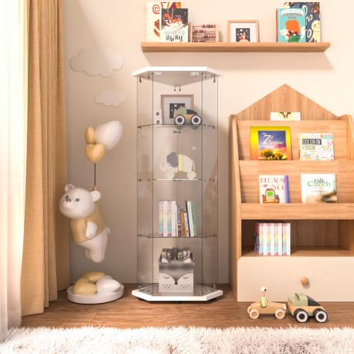 Image of LFT HUIMEI2Y 4-Tier Glass Corner Cabinet with Lock, Display Case White