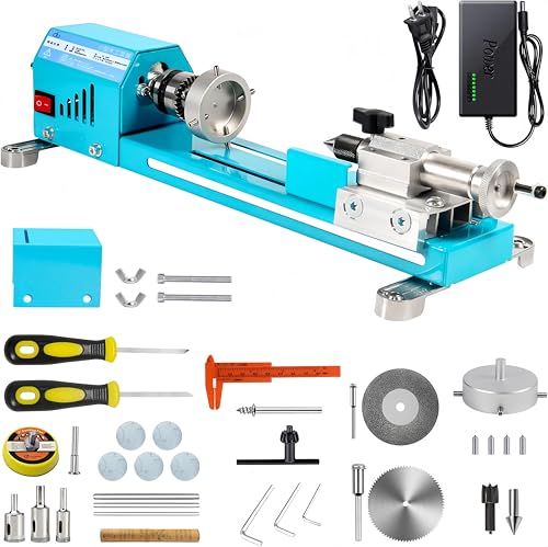 COMEFORU 小型木工旋盤 7段階無段変速 (4000-9000 RPM対応) 12V/24V両用 DC電源 研磨・切削・ミリング用 DIY木工キット アクセサリー付き