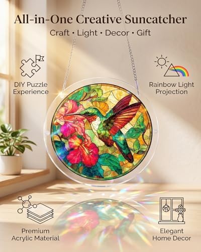 Acrylic Jigsaw Puzzle Suncatcher 83 Pieces DIY Stained Glass Sun Catcher Puzzles Kit for Adults Unisex Window Hanging Decoration Accessories Gift for Garden Door Home Decor - 1