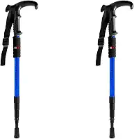 Kit 2 Bastão Bengala Cajado Retrátil Alumínio Caminhada Trekking Altura Regulável Azul