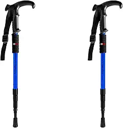 Kit 2 Bastão Bengala Cajado Retrátil Alumínio Caminhada Trekking Altura Regulável Azul