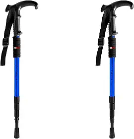 Kit 2 Bastão Bengala Cajado Retrátil Alumínio Caminhada Trekking Altura Regulável Azul