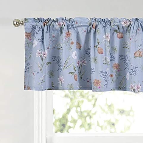 Annlaite Window Short Curtains Valances for Bedroom Dining Room, Rod Pocket Rustic Style Farmhouse Small Curtian Drapes Valance for Cafe Room Kitchen,59x16,Blue Cover
