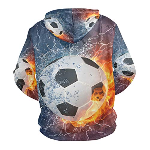 Moletom masculino com capuz e manga comprida com estampa 3D Fire Water Bola de futebol, Multicolorid