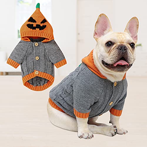 Untyo Dog Sweater Halloween Pet Sweaters Pumpkin Holiday Party for Cat and Puppy (Gray, Small)