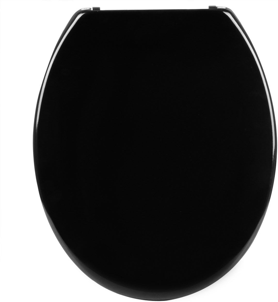 Black Toilet Seat with Soft Close Adjustable Hinge for Bathroom Lid