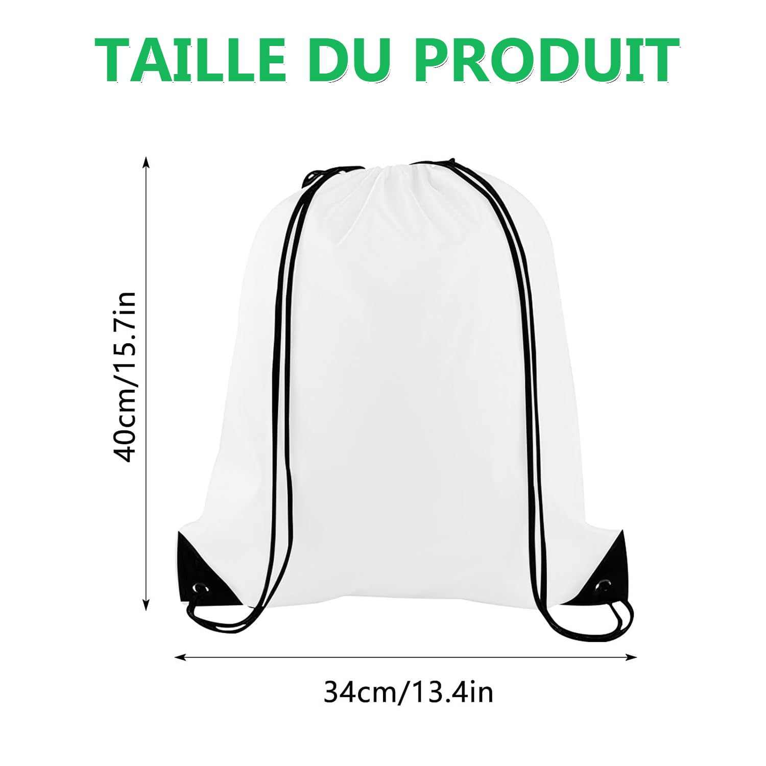 Lot de 30 Sacs à Cordon pour Sublimation, Polyester Blanc 40 x 34 cm | Sacs de Gym Personnalisables Compatibles Presse à Chaud pour Sport, DIY, Cadeaux, Clubs, Événements et Projets Créatifs