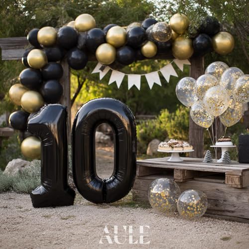 Image of AULE 40 Inch Large 10 Balloon Numbers Black, Big Foil Number Balloons, Giant Helium Happy 10th Birthday Party Decorations for Man and Women, Huge Mylar Anniversary Party Supplies