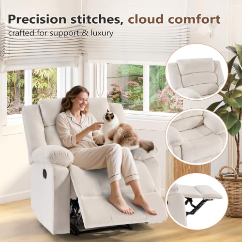 Image of ANJ Overstuffed Manual Recliner Set of 2, Soft Chenille Fabric - White