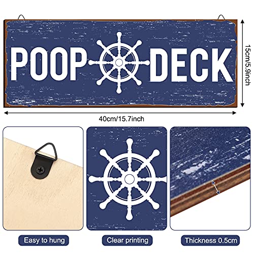 Jetec POOP DECK Sign Nautical Nursery Wall Decor Rustic Beach Bathroom Wood Sign Nautical Boat Decor Ocean Coastal Theme Decorations for Home Hanging for Ocean Bathroom 15.7 x 5.9 Inch(Blue) - Image 2