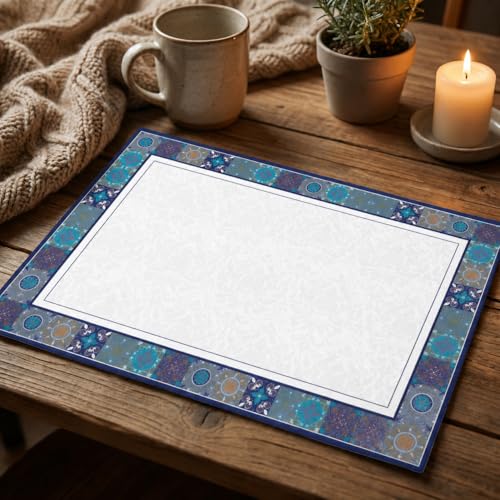 Image of Premium Leather Dining (Pack of 2) Placemats - Waterproof, Heat Resistant, Non-Slip Table Mats for Kitchen & Dining (Riviera Blue)